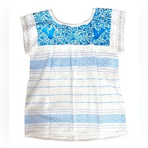 Mexican Oaxaca White/Blue Blouse